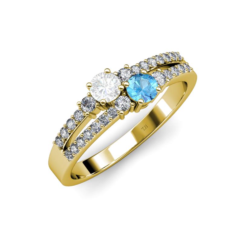 Zaira White Sapphire and Blue Topaz with Side Diamonds Split Shank Ring 
