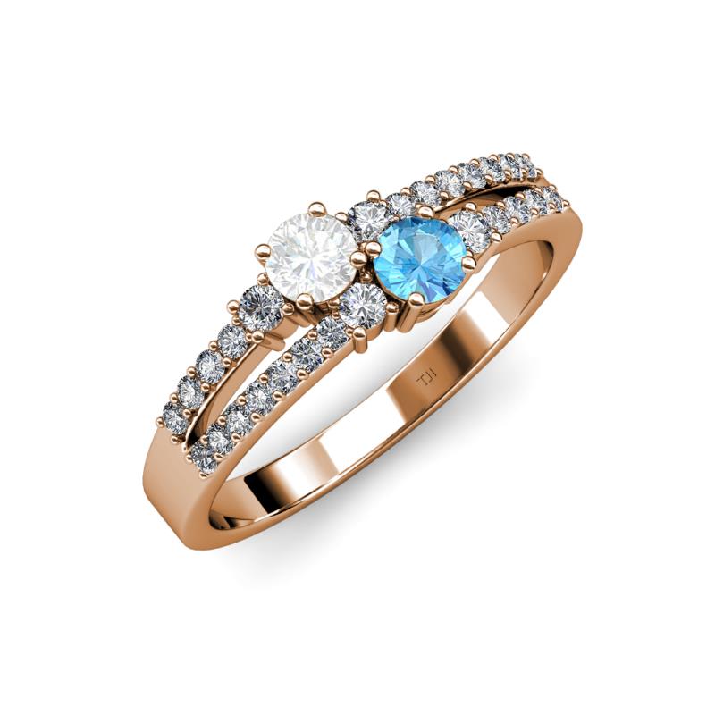 Zaira White Sapphire and Blue Topaz with Side Diamonds Split Shank Ring 