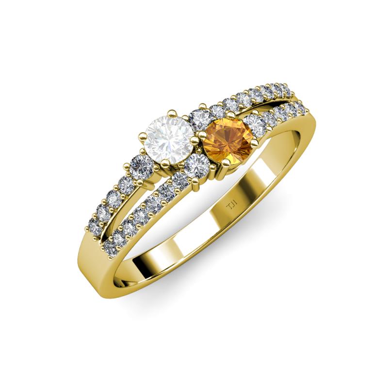 Zaira White Sapphire and Citrine with Side Diamonds Split Shank Ring 