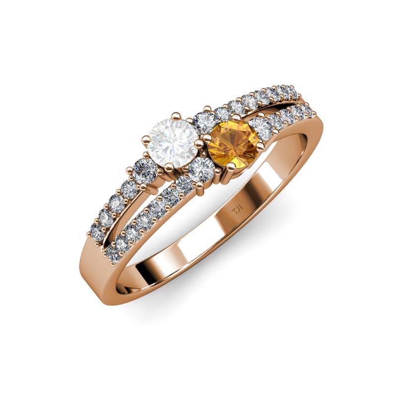 Zaira White Sapphire and Citrine with Side Diamonds Split Shank Ring 