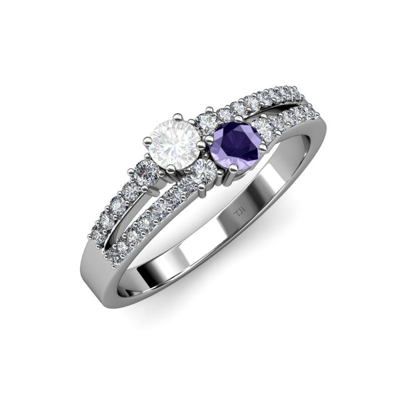 Zaira White Sapphire and Iolite with Side Diamonds Split Shank Ring 