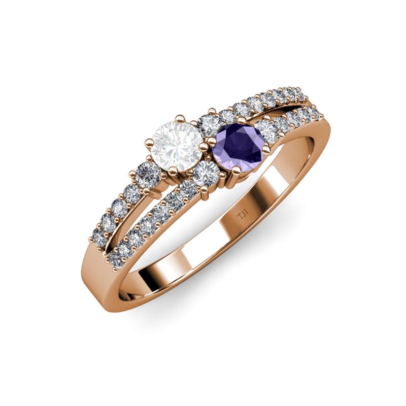Zaira White Sapphire and Iolite with Side Diamonds Split Shank Ring 