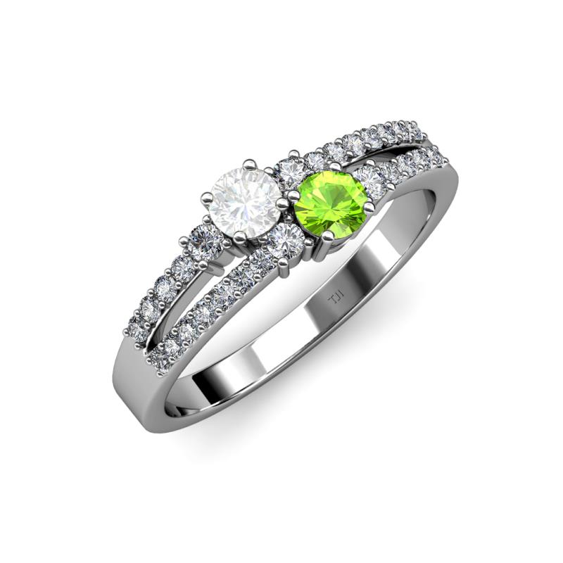 Zaira White Sapphire and Peridot with Side Diamonds Split Shank Ring 