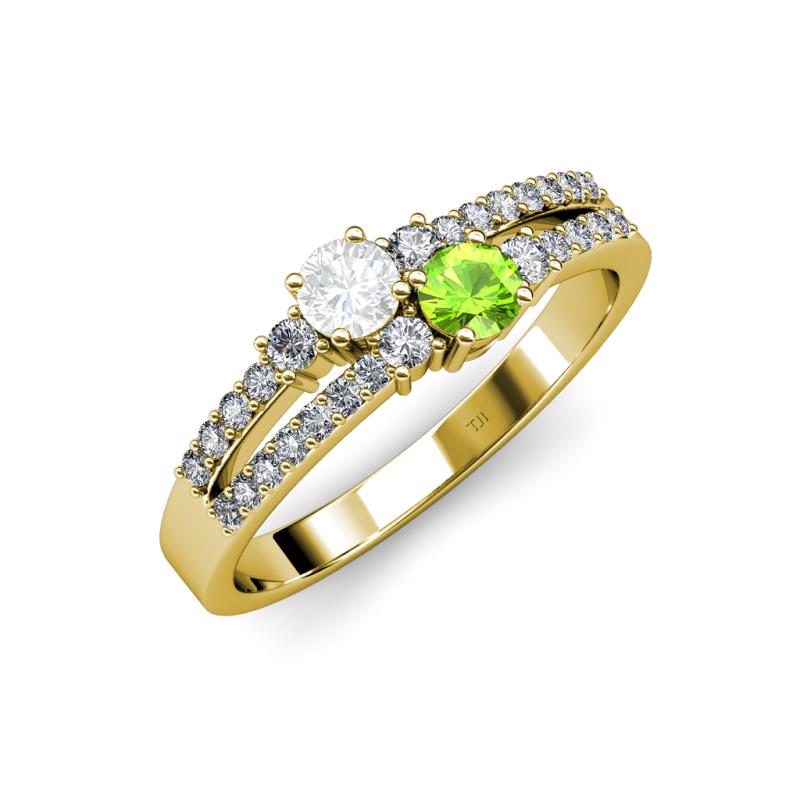 Zaira White Sapphire and Peridot with Side Diamonds Split Shank Ring 