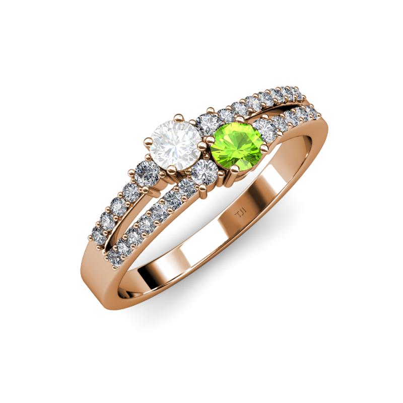 Zaira White Sapphire and Peridot with Side Diamonds Split Shank Ring 