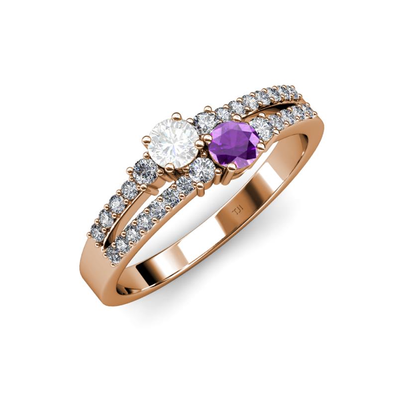 Zaira White Sapphire and Amethyst with Side Diamonds Split Shank Ring 