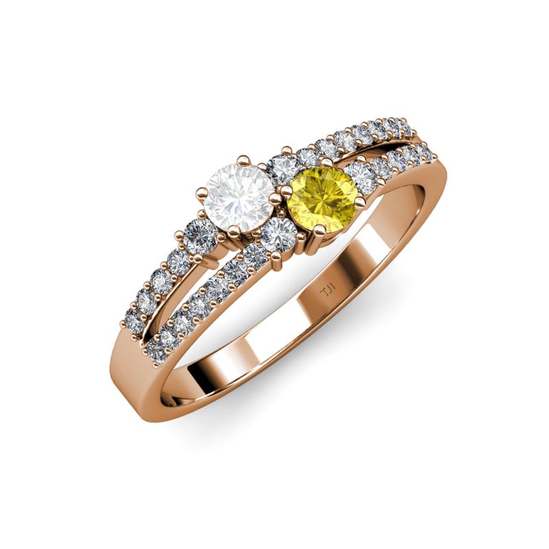 Zaira White and Yellow Sapphire with Side Diamonds Split Shank Ring 