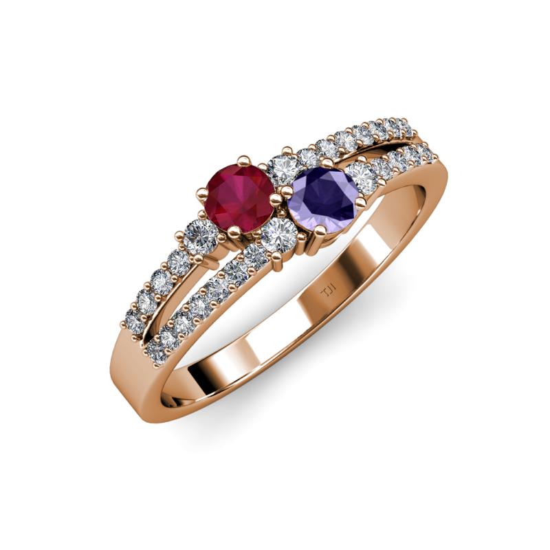 Zaira Ruby and Iolite with Side Diamonds Split Shank Ring 