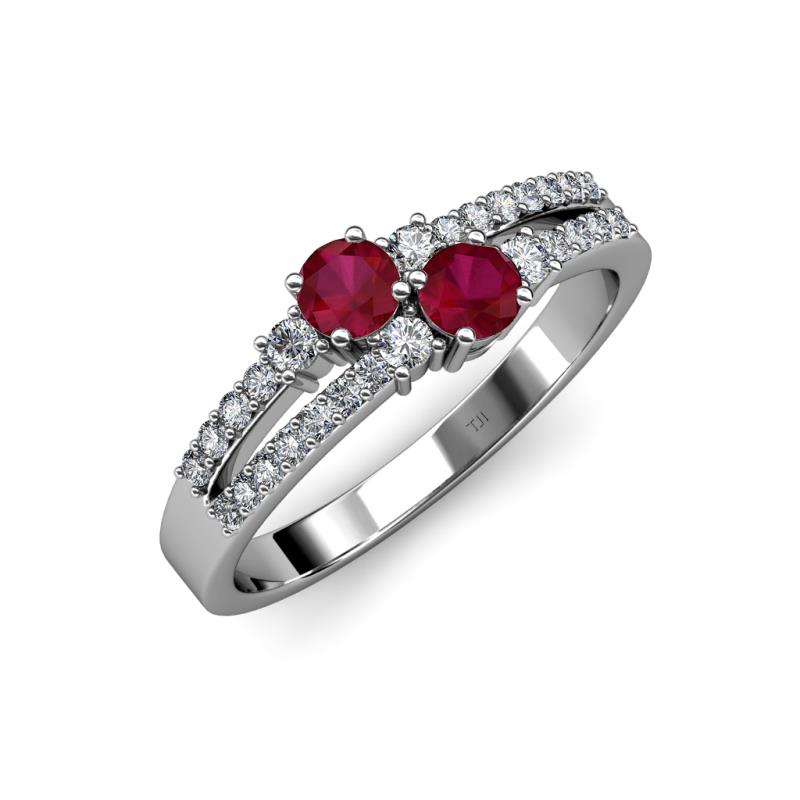 Zaira Ruby with Side Diamonds Split Shank Ring 