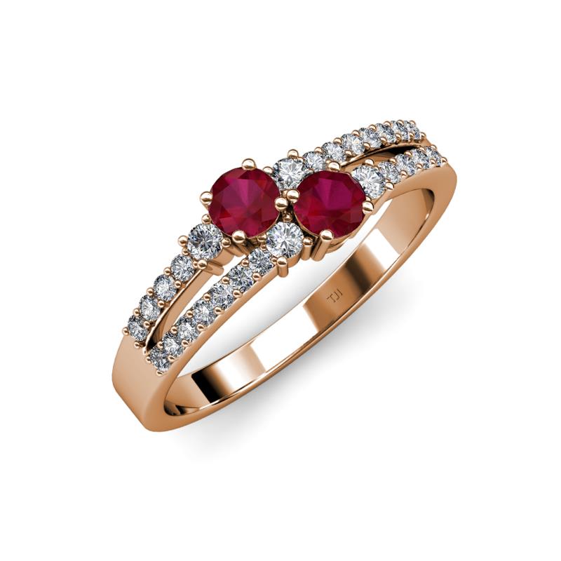 Zaira Ruby with Side Diamonds Split Shank Ring 