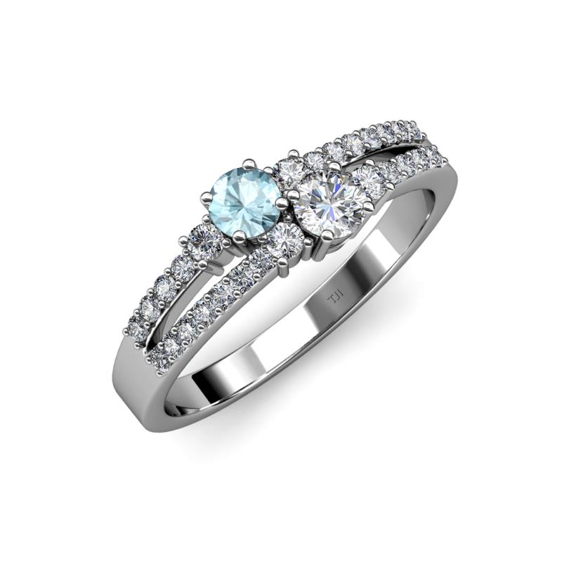 Zaira Aquamarine and Diamond with Side Diamonds Split Shank Ring 
