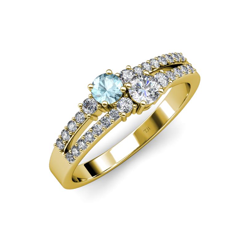 Zaira Aquamarine and Diamond with Side Diamonds Split Shank Ring 