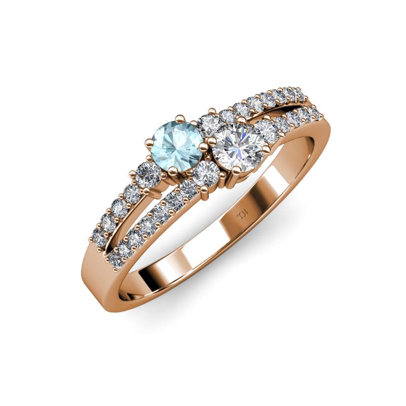 Zaira Aquamarine and Diamond with Side Diamonds Split Shank Ring 