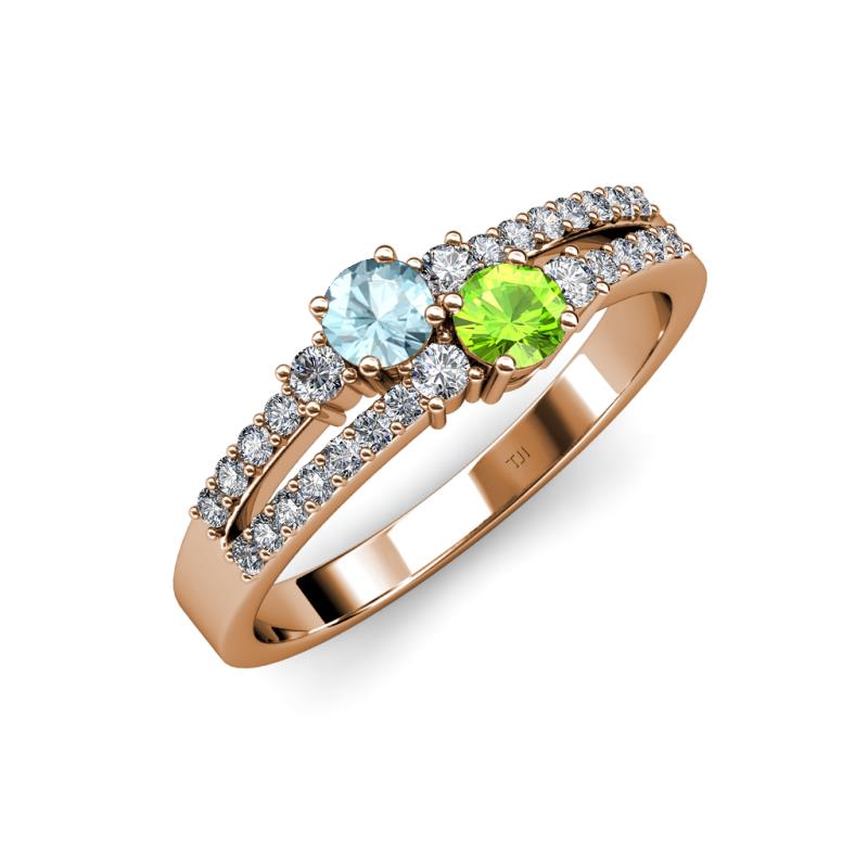 Zaira Aquamarine and Peridot with Side Diamonds Split Shank Ring 