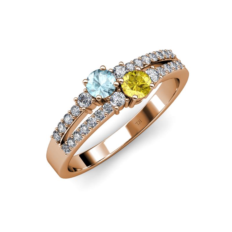 Zaira Aquamarine and Yellow Sapphire with Side Diamonds Split Shank Ring 