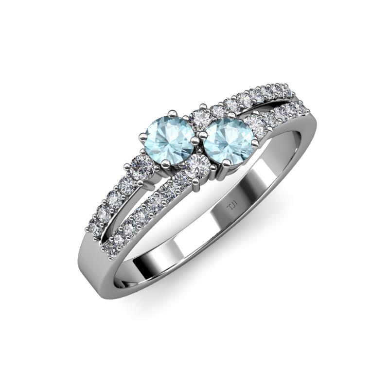Zaira Aquamarine with Side Diamonds Split Shank Ring 