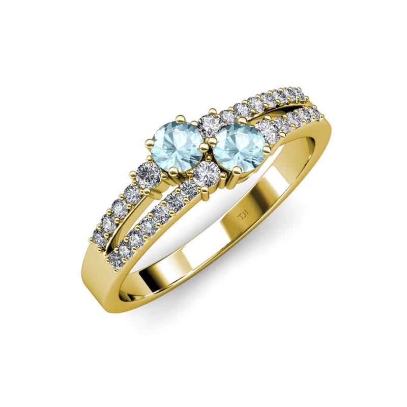 Zaira Aquamarine with Side Diamonds Split Shank Ring 