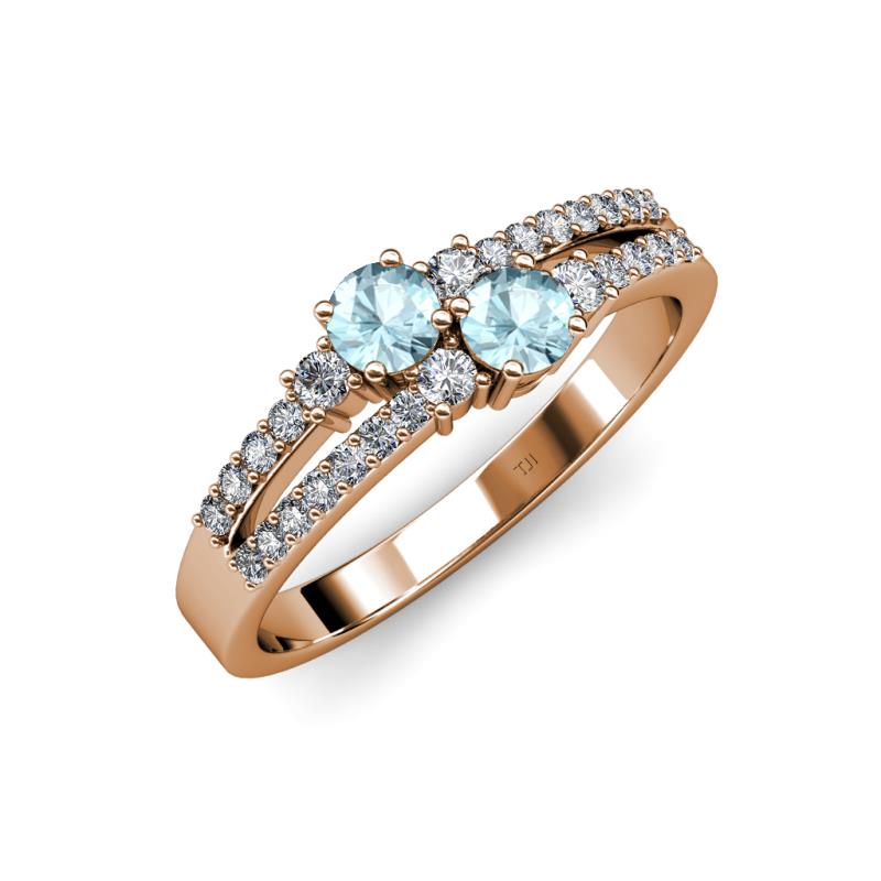 Zaira Aquamarine with Side Diamonds Split Shank Ring 
