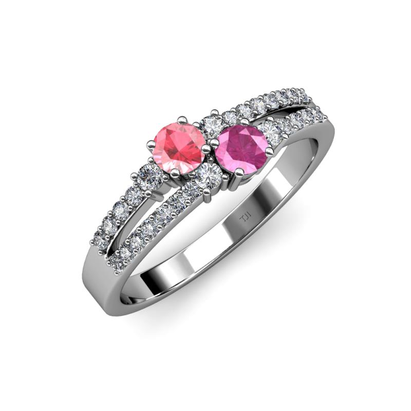 Zaira Pink Tourmaline and Pink Sapphire with Side Diamonds Split Shank Ring 