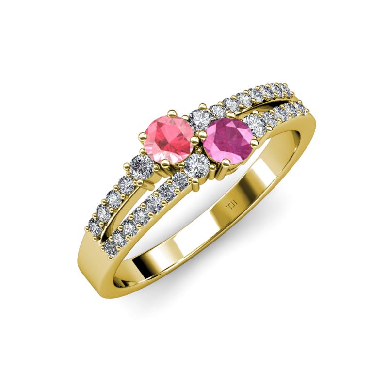 Zaira Pink Tourmaline and Pink Sapphire with Side Diamonds Split Shank Ring 