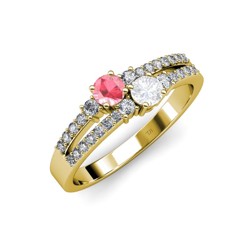 Zaira Pink Tourmaline and White Sapphire with Side Diamonds Split Shank Ring 