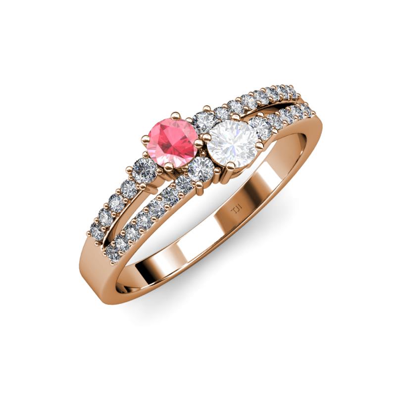 Zaira Pink Tourmaline and White Sapphire with Side Diamonds Split Shank Ring 