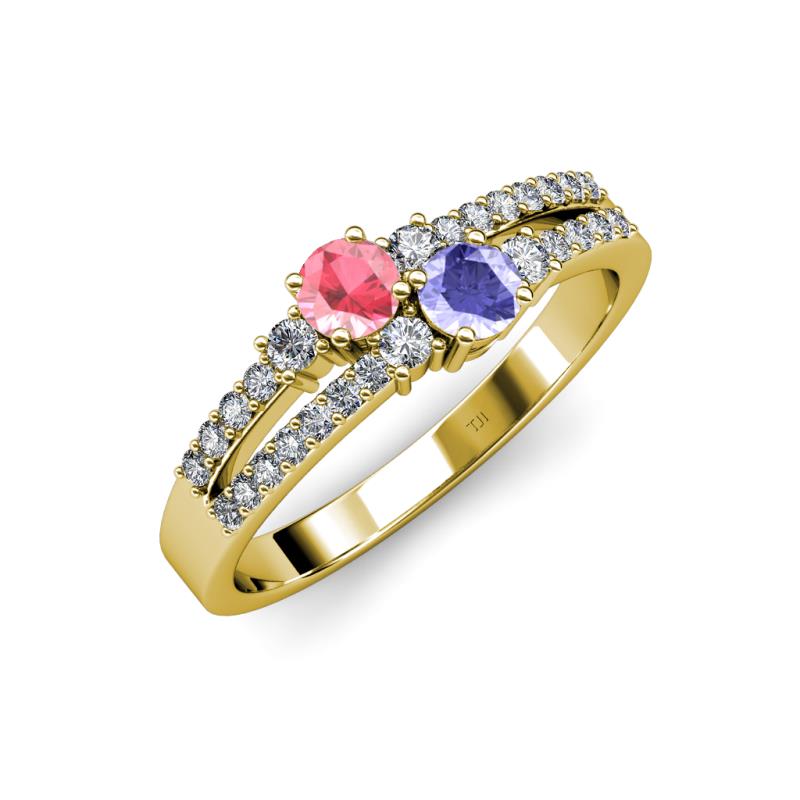 Zaira Pink Tourmaline and Tanzanite with Side Diamonds Split Shank Ring 