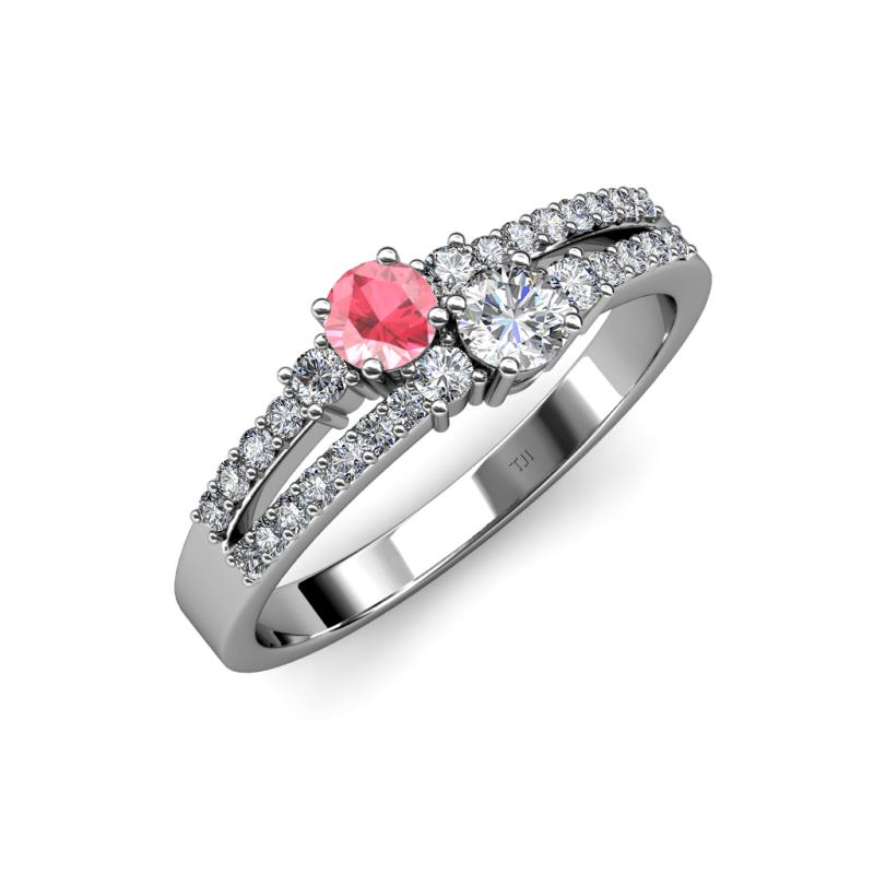 Zaira Pink Tourmaline and Diamond with Side Diamonds Split Shank Ring 