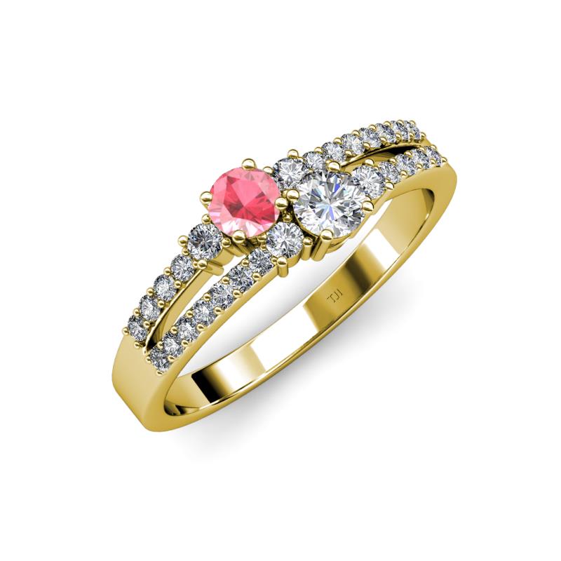 Zaira Pink Tourmaline and Diamond with Side Diamonds Split Shank Ring 