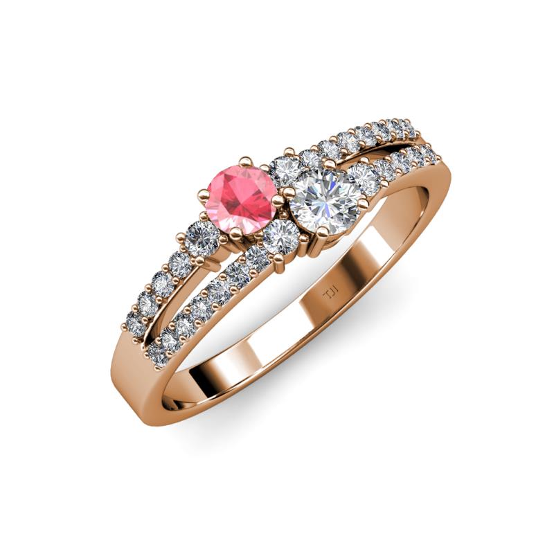 Zaira Pink Tourmaline and Diamond with Side Diamonds Split Shank Ring 