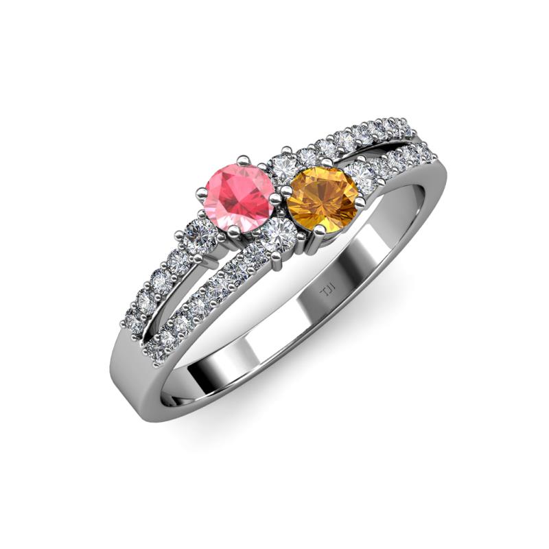 Zaira Pink Tourmaline and Citrine with Side Diamonds Split Shank Ring 