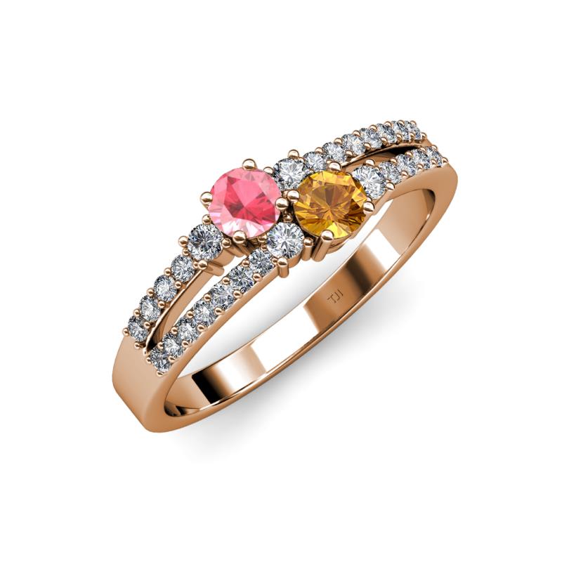 Zaira Pink Tourmaline and Citrine with Side Diamonds Split Shank Ring 