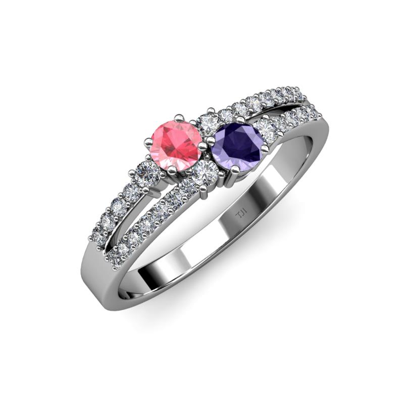 Zaira Pink Tourmaline and Iolite with Side Diamonds Split Shank Ring 