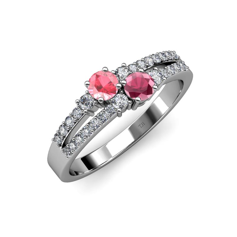 Zaira Pink Tourmaline and Rhodolite Garnet with Side Diamonds Split Shank Ring 