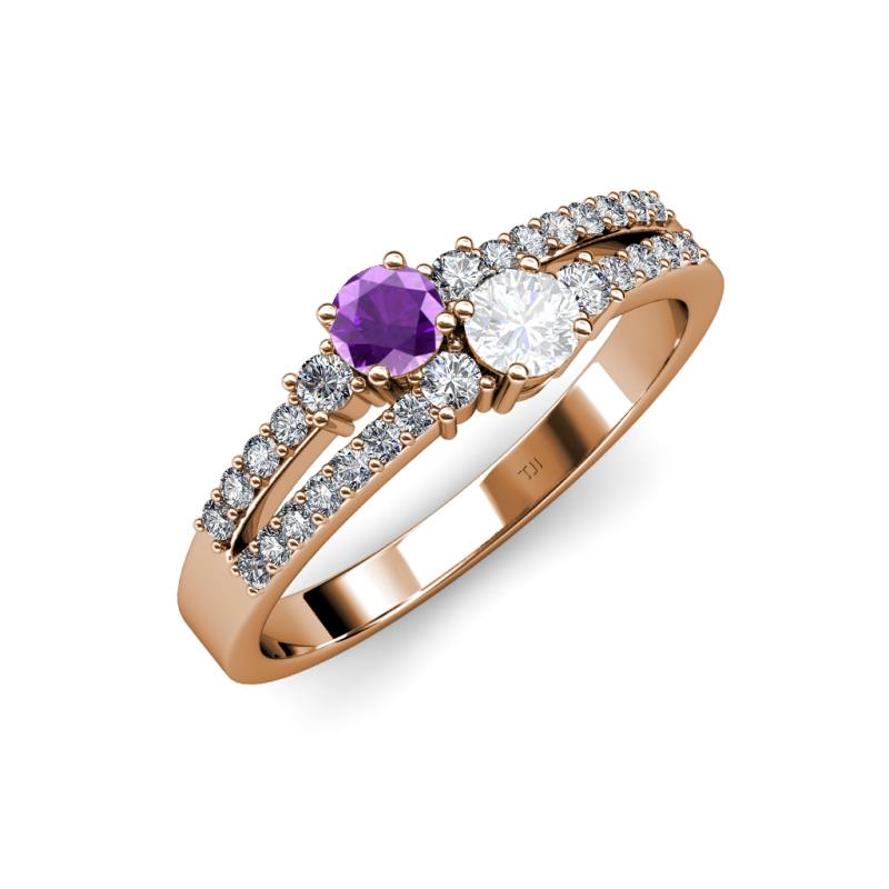 Zaira Amethyst and White Sapphire with Side Diamonds Split Shank Ring 