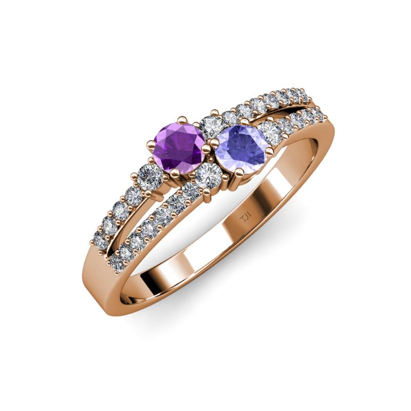 Zaira Amethyst and Tanzanite with Side Diamonds Split Shank Ring 