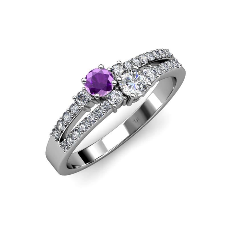 Zaira Amethyst and Diamond with Side Diamonds Split Shank Ring 