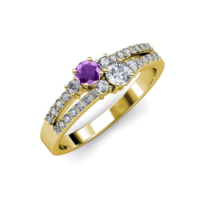 Zaira Amethyst and Diamond with Side Diamonds Split Shank Ring 