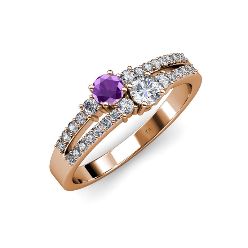 Zaira Amethyst and Diamond with Side Diamonds Split Shank Ring 