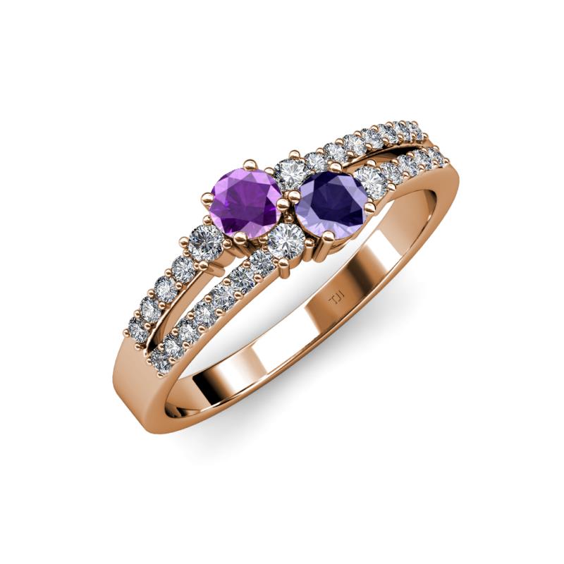Zaira Amethyst and Iolite with Side Diamonds Split Shank Ring 