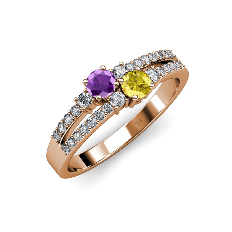 Zaira Amethyst and Yellow Sapphire with Side Diamonds Split Shank Ring 