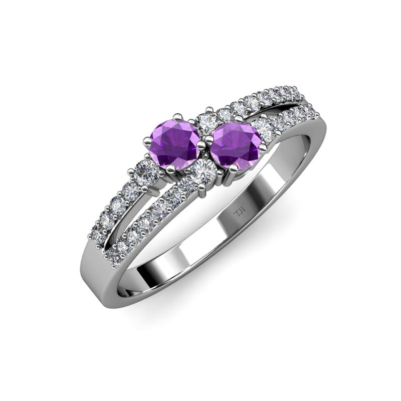 Zaira Amethyst with Side Diamonds Split Shank Ring 