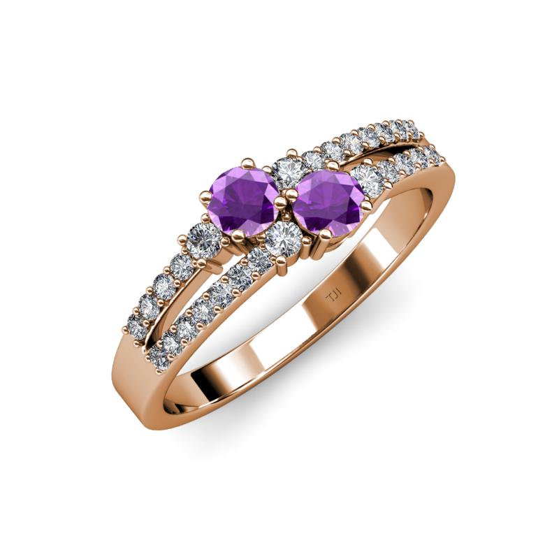 Zaira Amethyst with Side Diamonds Split Shank Ring 