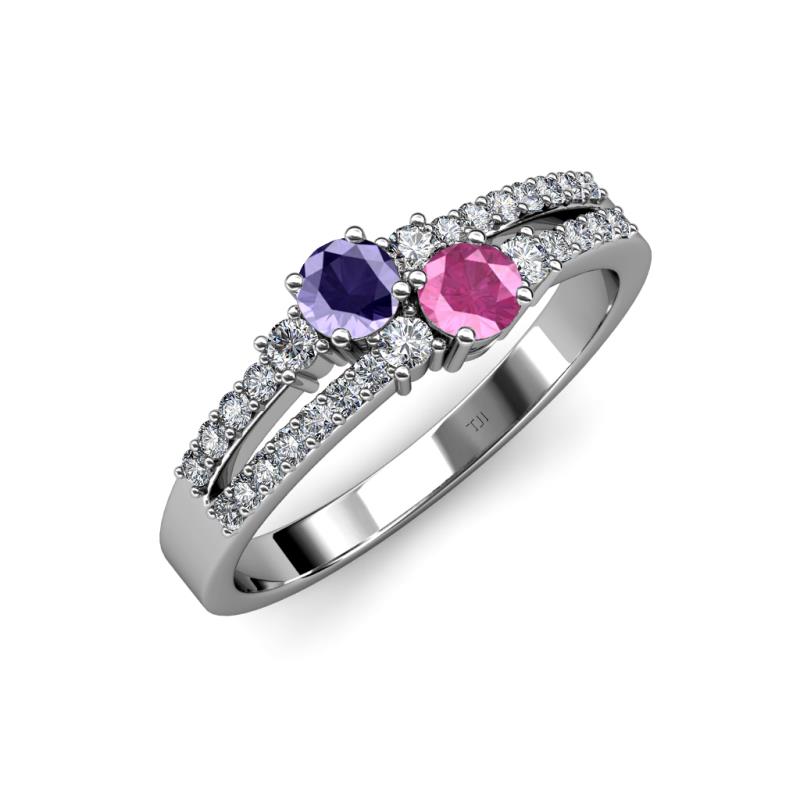Zaira Iolite and Pink Sapphire with Side Diamonds Split Shank Ring 