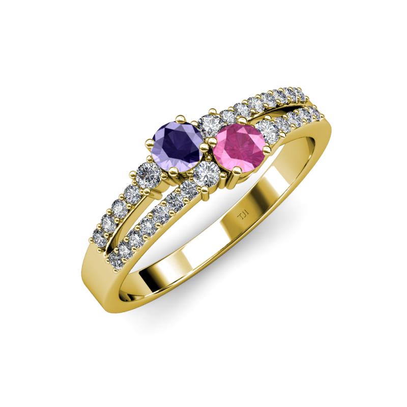 Zaira Iolite and Pink Sapphire with Side Diamonds Split Shank Ring 