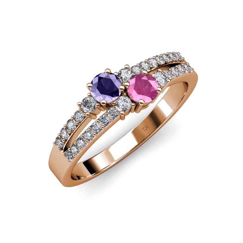 Zaira Iolite and Pink Sapphire with Side Diamonds Split Shank Ring 