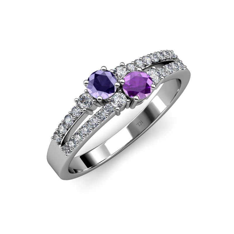 Zaira Iolite and Amethyst with Side Diamonds Split Shank Ring 