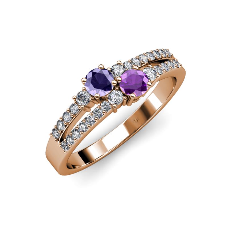 Zaira Iolite and Amethyst with Side Diamonds Split Shank Ring 
