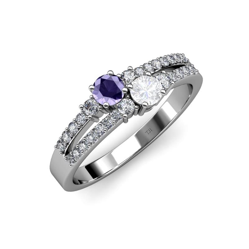 Zaira Iolite and White Sapphire with Side Diamonds Split Shank Ring 