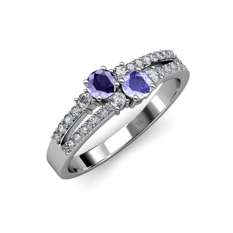Zaira Iolite and Tanzanite with Side Diamonds Split Shank Ring 